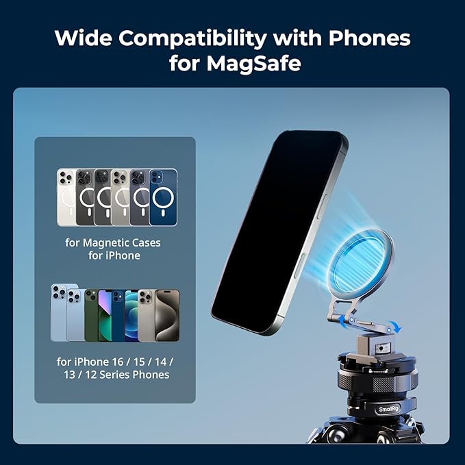 SMALLRIG Metal Phone Mount with Baseplate for Arca-Standard, Compatible for DJI RS 4 Mini, Smartphone Support with Cold Shoe Mount, Phone Tripod Mount for iPhone 17/16/15 Series etc. - 5339