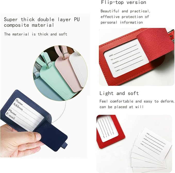8 PCS Luggage Tags Faux Leather for Suitcases Travel，Bag Labels with Protection，Leather Luggage Tag，Luggage Tags for Suitcases TSA Approved，Applicable with All Kinds of Luggage Bags