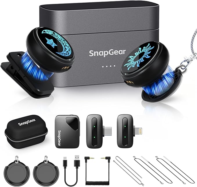 Magnetic Wireless Microphone for iPhone/Camera/Android, Ultralight 9.5g, 984ft Range, 48kHz/24bit, Noise Cancellation, 48H Battery for Video Recording, Streaming