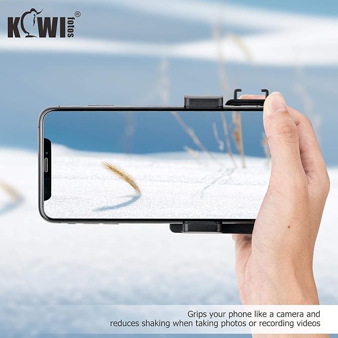 KIWIFOTOS Phone Camera Grip Handle Holder Phone Tripod Mount with Remote Shutter & Cold Shoe Adapter for iPhone 17 16 15 14 Pro Max Samsung Smartphone Selfie Vlog Video Shooting