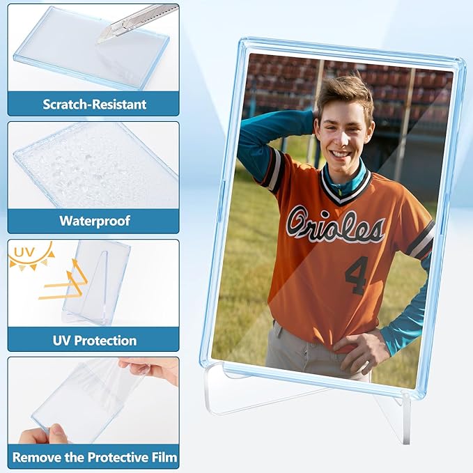 30 Pack Arcylic Card Sleeves Card Protector Cases Fit for Trading Cards Standard Sports Baseball Card Holder Collectibles + 5 Pack Card Display Stand