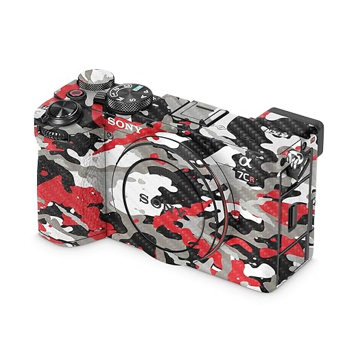 Carbon Fiber Camera Skin Compatible with Sony Alpha 7CR Camera (2023) - Red Camo - Premium 3M Vinyl Protective Wrap Decal Cover - Easy to Apply | Crafted in The USA by MightySkins