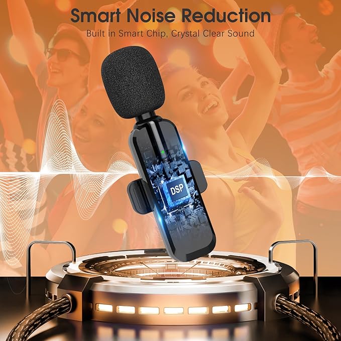 MAYBESTA Wireless Lavalier Microphone for iPhone, iPad, Android - Bluetooth Lapel Phone Mic for Video Recording - Mini Clip on Microphones for YouTube Podcast Interview(Black 2 in 1)