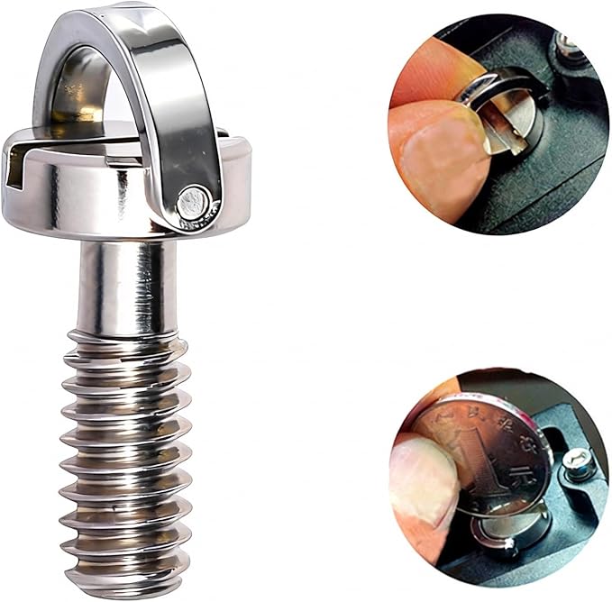 1/4"-20 Camera Long Screw (2-Pack) – 17mm Extra Length, Stainless Steel D-Ring & Flat Head Fixing Screws for Camera Tripod/Monopod Quick Release Plate, Hand-Tighten Design