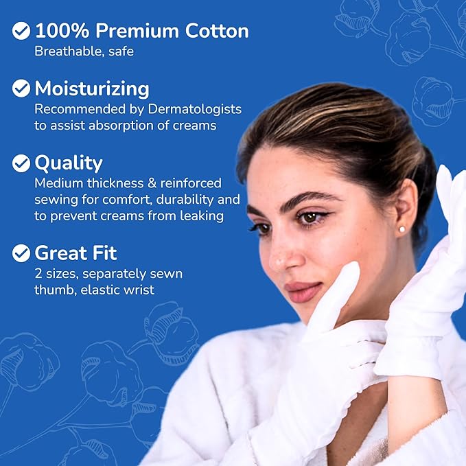 Dermrelief Cotton Gloves - for Beauty, Dry Hands, Eczema, Dermatitis and Psoriasis (Medium, 3 Pairs)
