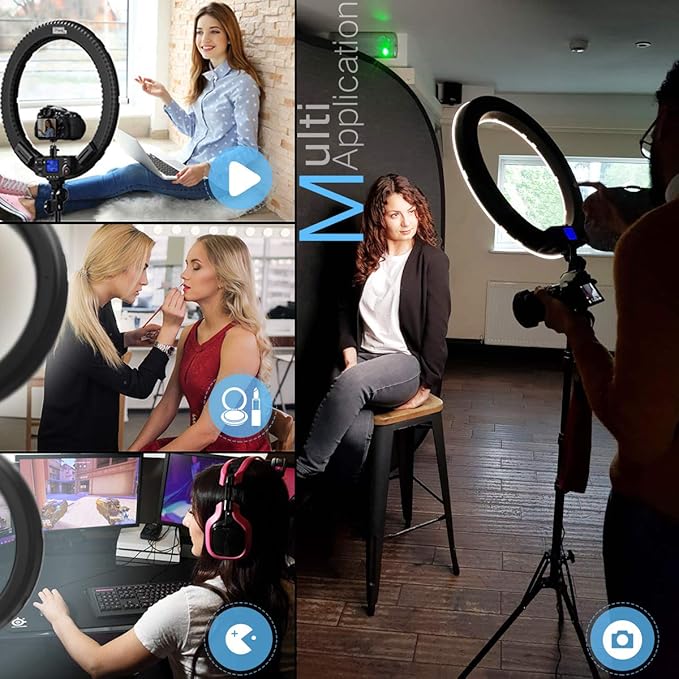 19 inch Ring Light with Remote Controller and Stand ipad Holder,60W Bi-Color with 4 Color Soft Filters for Live Stream/Makeup/YouTube Video/TikTok/Zoom/Photography