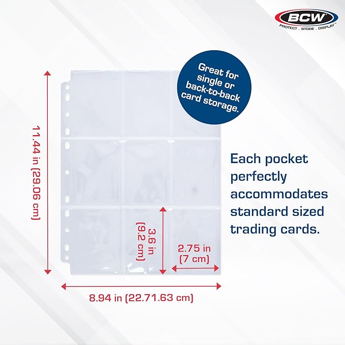 BCW Basics 9-Pocket Card Pages (36 Pack) | Binder Sheets for Trading & Sports Cards | Archival Page Protectors for Collectible Cards