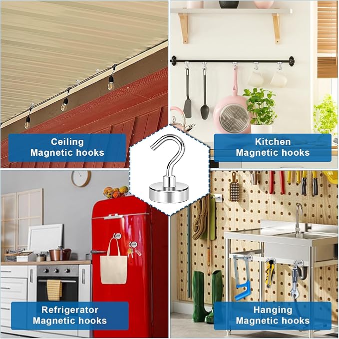 LOVIMAG Strong Magnetic Hooks, 30lbs Magnet Hooks for Cruise Cabin, Strong Magnets with Hooks Cruise Magnetic Hooks Perfect for Hanging,Refrigerator, Kitchen Storage,Classroom Organization -12 Pack