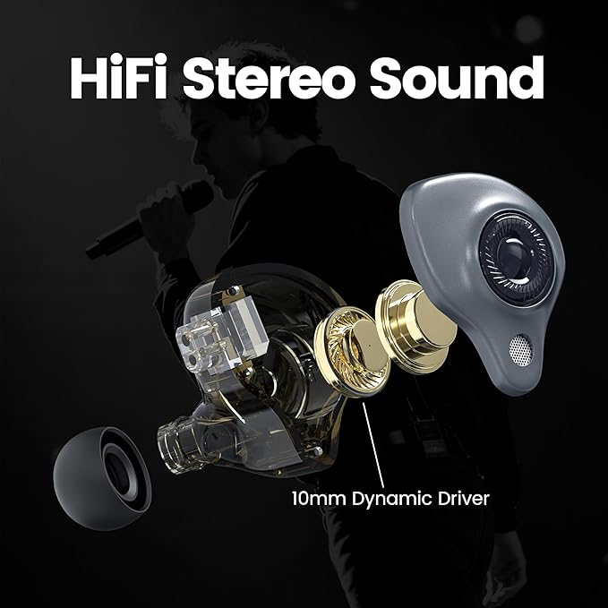in Ear Monitor Headphones with Mic, 10mm Dynamic Driver HiFi IEM Earphones, Crystal Clear Sound IEM Earbuds with Detachable 4N OFC Cable, USB C Wired Gaming Earbuds