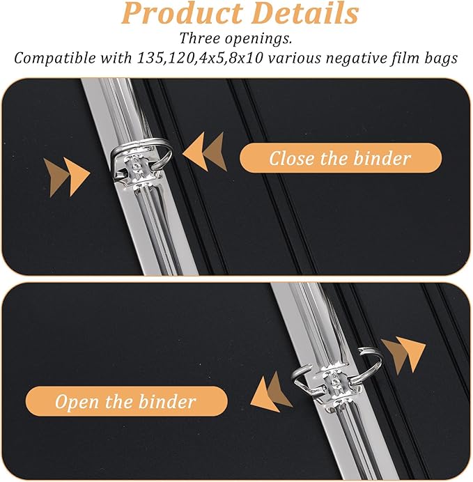 2 Pack Acid-Free Archival Film Negative Storage Box 3 Ring Photo Binder with Protector Sleeves for 135 35mm, 120 Film Negatives and Photo Slides, Black