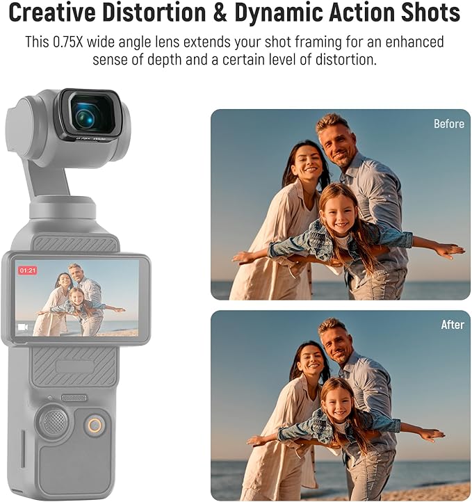 NEEWER Filter Set (3 Pack) with 0.75X Wide Angle Lens 108° FOV, Variable ND 2-32 CPL 1/4 Black Mist Diffusion Filter Compatible with DJI Osmo Pocket 3 Creator Combo Accessories, FL-B09