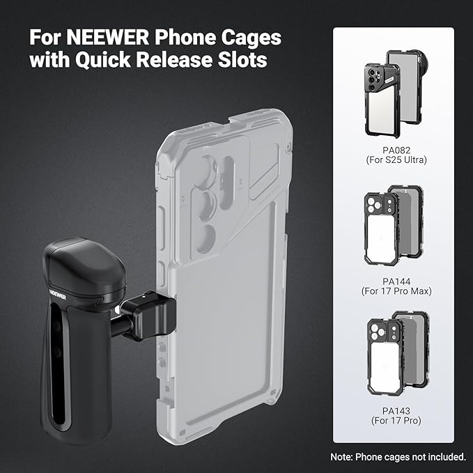 NEEWER Quick Release Side Handle with Anti Off Cold Shoe, 360° Rotation, Silicone Nonslip Grip, Compatible with iPhone 16 Pro Max S25 Ultra Phone Cage Accessories, PA148