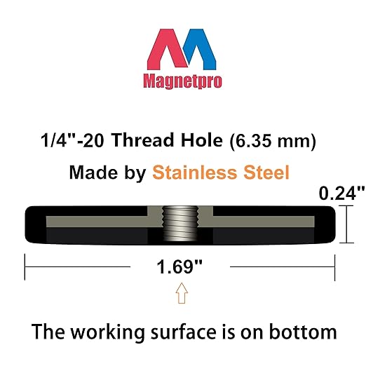 Magnetpro 4 Pieces Strong Rubber Coated Mounting Magnets Anti-Scratch & Anti Corrosion, Over 30 LB Adhesive Power, with 1/4"-20 Stainless Steel Thread Hole and Screw for PTZ, Camera
