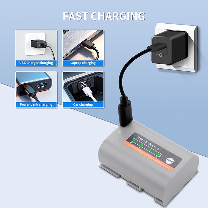 LP-E6NH 2600mAh USB-C Charging Rechargeable Camera Battery (2 Pack) for Canon EOS R, R5C, 5D Mark II, 5D III, 5D IV, 5DS, 5DSR, 6D, 7D, 7D II, 7D III, 80D, 70D, 60D, 60Da, XC10, XC15