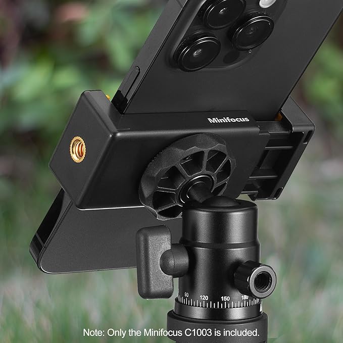 MINIFOCUS Phone Tripod Mount with Cold Shoe for iPhone and Other Phone, Universal Adjustable Smartphone Holder with 1/4'' Screw Hole Used for Microphone LED Video Light Monopod Selfie Stick Tripod