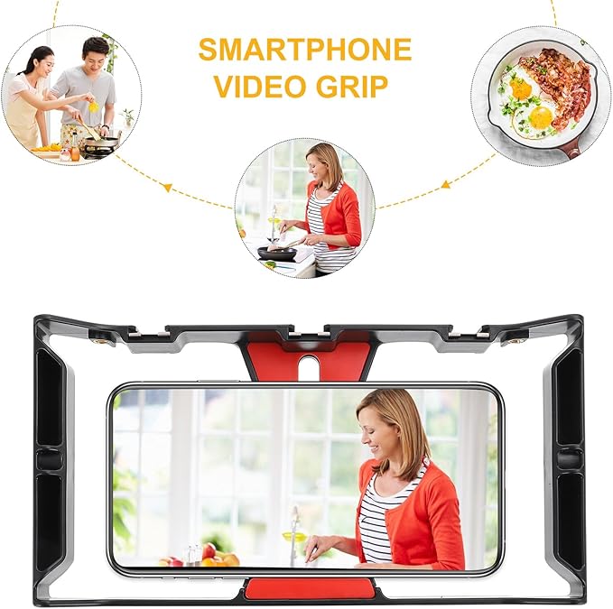 Phone Video Rig and Smartphone Cage Handheld Stabilizer with Hot Shoe Mount for Vlogging and Live Streaming, Compatible with Mobile Phones and Video Accessories