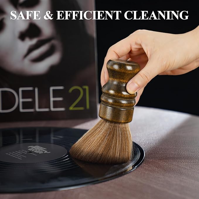 NiHome Vinyl Record Cleaning Brush, Anti-Static Soft LP Record Cleaner, Vinyl Dust Remover Brush with Ultra-Fine Fiber Bristles, Safe for Vinyl LP CD Album Care, Retro Design with Beech Wood Handle