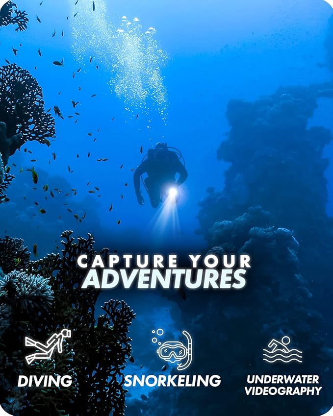 Movo DiveRig8 Underwater Video/Photo Diving Rig for Scuba and Snorkeling - Compact Action Camera Cage Dive Rig, Waterproof Light with Flexible Arm Mount - Compatible with GoPro, DJI Osmo, Insta360