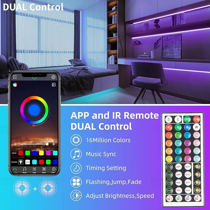 KSIPZE 98ft Led Strip Lights RGB Music Sync Color Changing Bluetooth Led Lights with Smart App Control Remote Led Lights for Bedroom Room Lighting