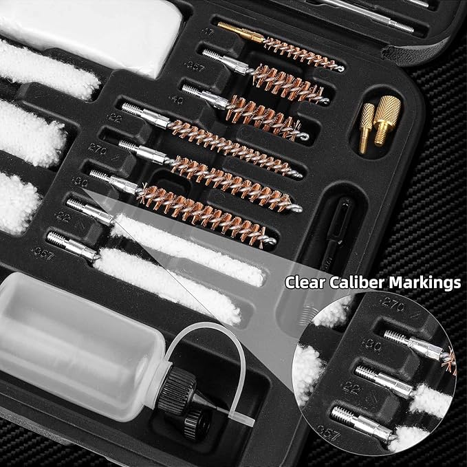 Universal Gun Cleaning Kit for Pistol, Shotgun, Rifle, Handgun, Airgun, Revolver, Cleaning Kit with Brushes, Jags, Slotted Tips, Portable Case