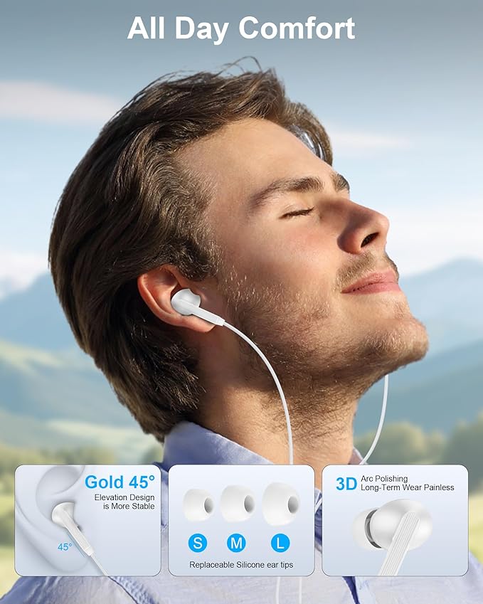 iPhone 17 16 USB C Wired Headphones with Microphone, Noise Cancelling Earbuds USBC for iPhone 16e 16 Pro Max 15 Plus, Samsung Galaxy Bud S25 Ultra Apple Wired Ear Buds in-Ear Type C Plug Earphones Mic