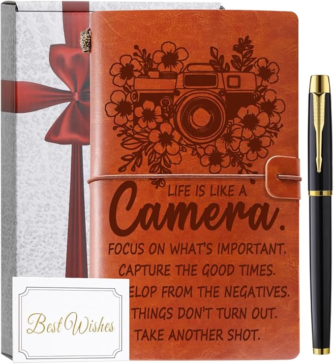 Photographer Gifts Women Men Photographer Leather Journal Notebook with Pen Motivational Inspirational Photography Gifts for Photographers, Photography Lover Gift Ideas