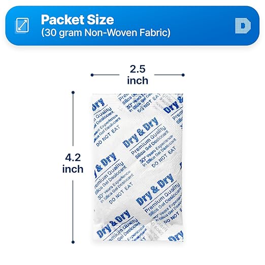 Dry & Dry 30 Gram [600 Packet] Silica Gel Packets Desiccants, Silica Gel Packs - Rechargeable Silica Packets, Silica Gel, Desiccant Packs for Food Storage