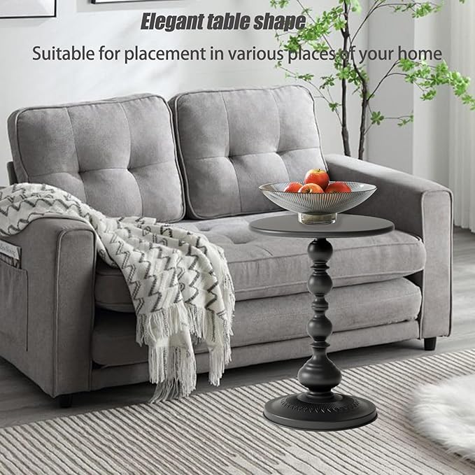 2 Set Pedestal Metal Round Side Table, Black Sofa Table, Small TV Tray Table for The Sofa in The Living Room and Bedroom, Bed, Chair, Mini Coffee Table, Headboard Table, 13.77 (W)*20.47 (H)