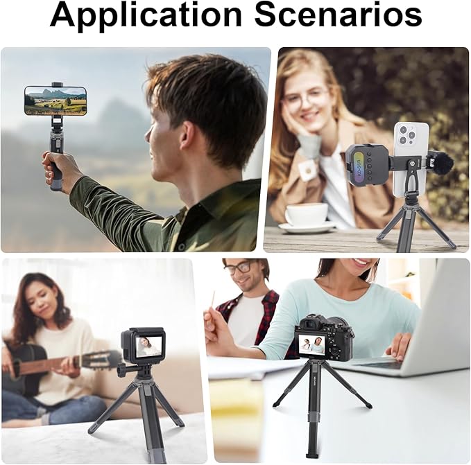 Mini Camera Tripod Kit, All Aluminum Desk Tripod with 360° Phone Holder for DSLR/Action Camera/Cellphone, Phone Tripod Stand Selfie Stick for Video Recording/Vlogging, Max Load 11lbs (SY027)