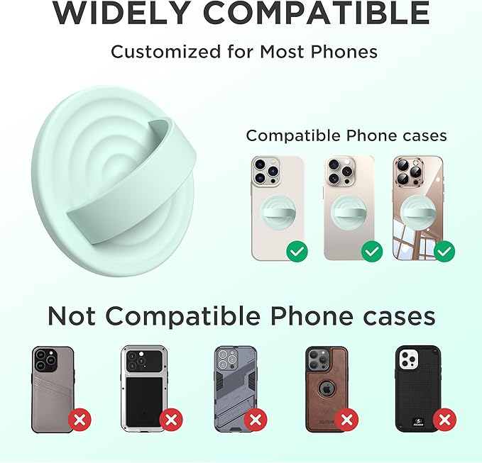 Upgraded Magnetic Phone Grip, Liquid Silicone Soft and Portable, Removable Finger Loop Ring Grip Holder for iPhone, Strong Magnetic Attraction, Compatible with MagSafe Phone Case, Mint Green