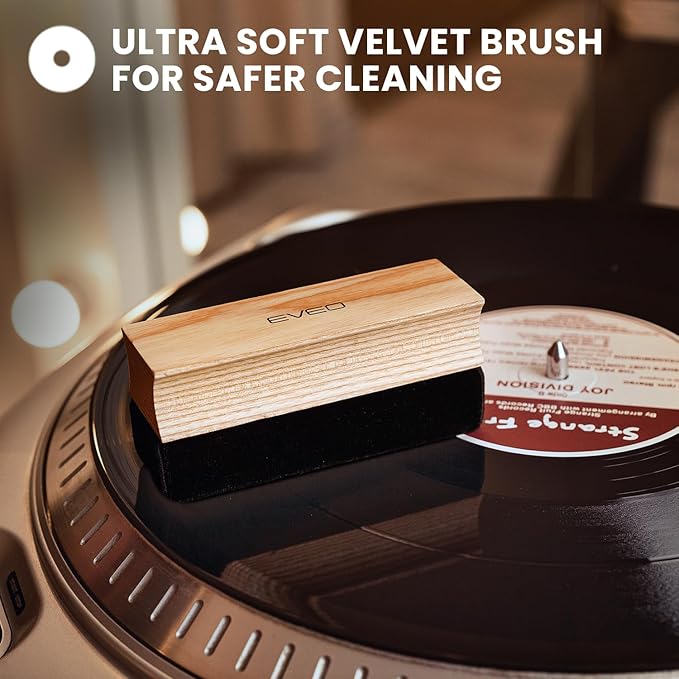 EVEO Vinyl Record Cleaning Kit - 4-in-1 Premium Vinyl Record Cleaner & Vinyl Cleaning Kit with Velvet Brush, Vinyl Cleaner Liquid, Duster & Turntable Stylus Gel