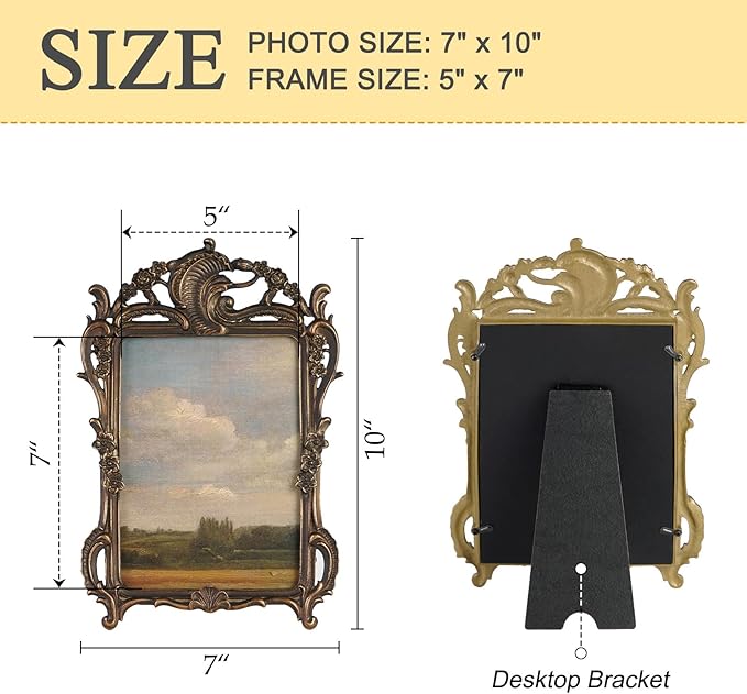 NIKKY HOME Vintage Photo Frame 5x7, Antique Picture Frames, Bronze Gold Decorative Photo Frame with Stand and Glass Front for Tabletop Photos Display Gift Ideas