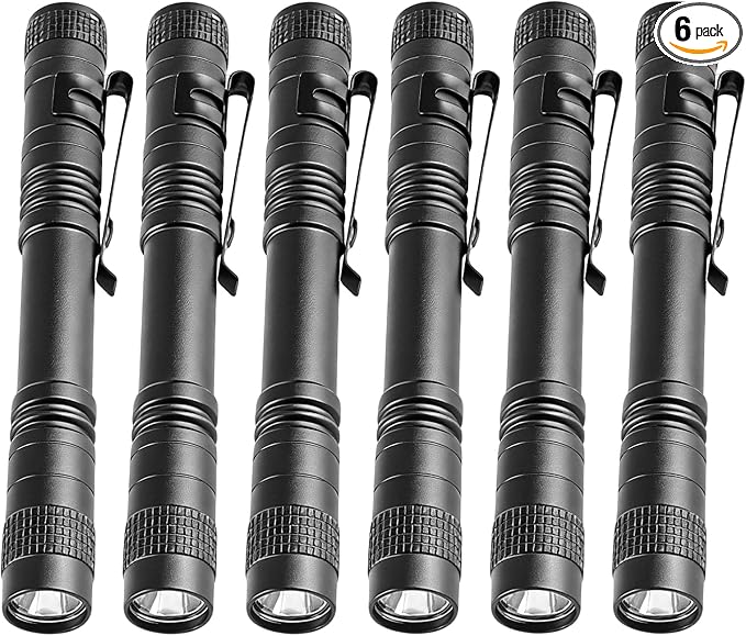 Mini Flashlight, AAA Small Pen Light with Clip, Portable 500lm Pocket Pen Flashlight for Inspection Repair Outdoor Emergency (6 Pack, Black, 5.1")