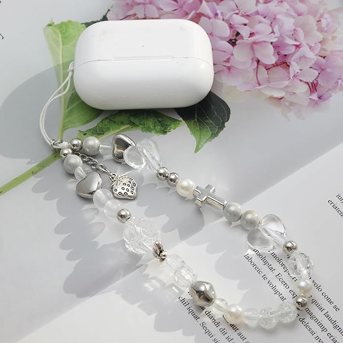 Beaded Camera Wrist Strap, Cute Phone Charms Strap, Pearl Bracelet Wrist Strap, Phone Keychain Decoration for Wallet