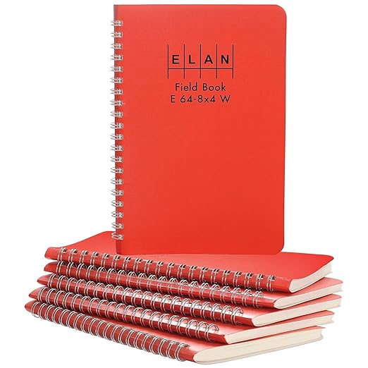 Elan Publishing Company E64-8x4W Wire-O Field Surveying Book 4 ⅞ x 7 ¼ Bright Orange Stiff Cover (Pack of 6)
