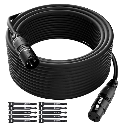 XLR Cable Microphone Cable 15 Feet,Elecan Heavy Duty Balanced XLR Speaker Cable (From 25-200FT) 3-Pin Shielded Male to Female Mic Cord,DMX Stage Lighting Patch Cable for Speaker Systems Mixer+10 Ties