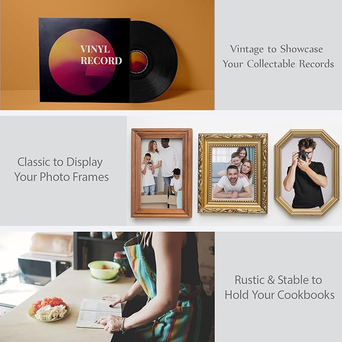 Country Rustic Plate Display Stand, 8-Inch Plate Stand for Display, Vinyl Record Display Stand, Wooden Plate Holder Stand, Farmhouse Wooden Photo Holder Stand (Fit Items up to 17"/43cm High)