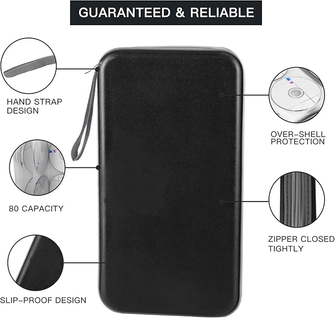 alpmosn Car CD Case Storage Organizer, 60-70 Capacity Plastic CD/DVD Protective Case, Portable CD/VCD/DVD Storage Case, Hard Plastic Protective Holder for CD Storage (Black)