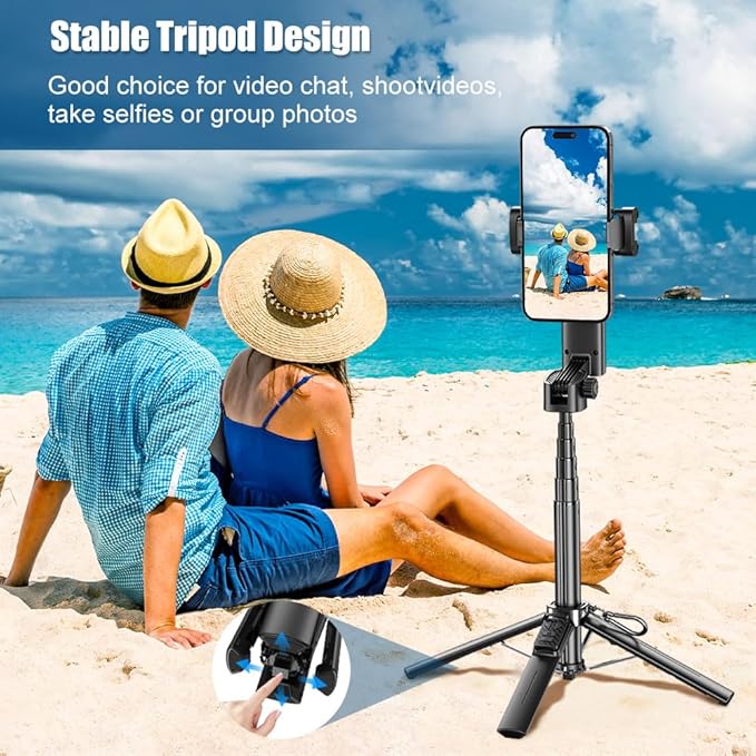 Smartphone Gimbal Stabilizer with Remote Control, Selfie Stick & Tripod, One-Touch Horizontal/Vertical Switch & 360° Automatic Rotation, Compatible with iPhone and Android