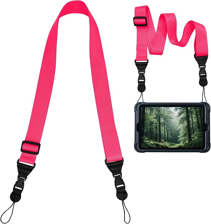 Adjustable iPad Binocular Camera Strap, Comfortable Shoulder Strap Nylon Neck Lanyard for iPad/Samsung Tablet Case,Crossbody Laptop Luggage Bag(Pink)