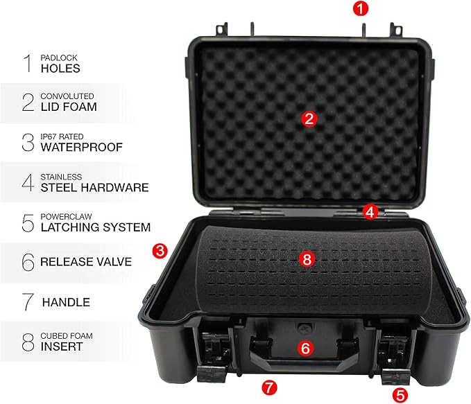MOOCY 12" Hard Case with Pick Pluck Foam Insert, 13.3 x 10.5 x 4.3 Inch - Watertight Airtight Case for Pistol, Recorder, Camera, Microphone, GoPro
