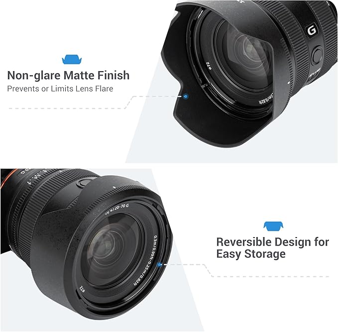JJC ALC-SH174 Bayonet Reversible Lens Hood Shade for Sony FE 20-70mm F4 G SEL2070G Lens, Replaces Sony ALC-SH174 Lens Hood, Allows to Attach 72mm Filter & Lens Cap, No Vignetting