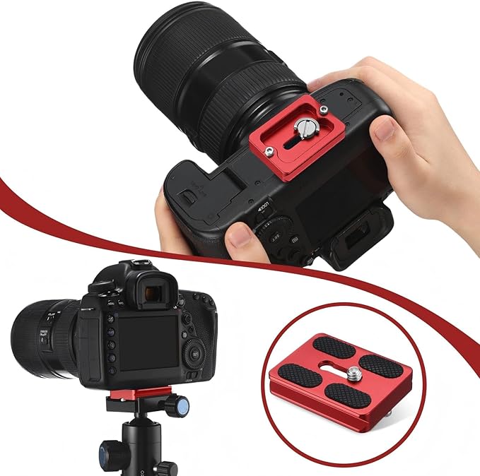 Frienda 2 Pieces Metal Quick Release Plate with 1/4''-20 Camera Screw Tripod Mount Plate Fits Standard for DSLR Camera Tripod Ball Head(Red,Pu50)