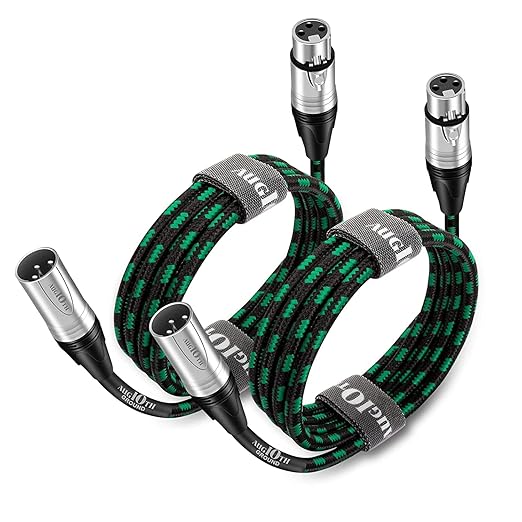 XLR to XLR Pro Mic Cable 3 Ft 2-Pack Male to Female XLR Cable 3-pin Green Balanced Shielded Microphone Cable for Amplifier Mixer,Speaker Systems,Recording Studio