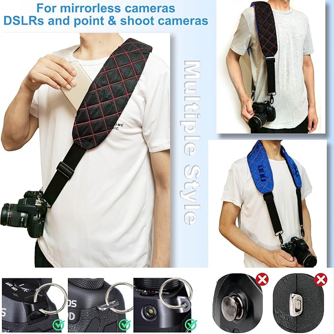 LONPAI Ultra Comfortable Camera Strap with Pockets and Thick Padded for Photographers, Adjustable Universal Cam Neck Belt