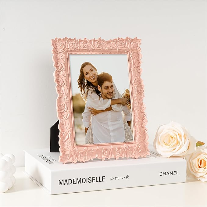 Axeman Antique Pink Picture Frames 4x6 | 4 x 6 Vintage Picture Frame with Real Glass | Ornate Rose 4x6 Photo Frame for Wall & Tabletop Display | Pink 4x6 Frame