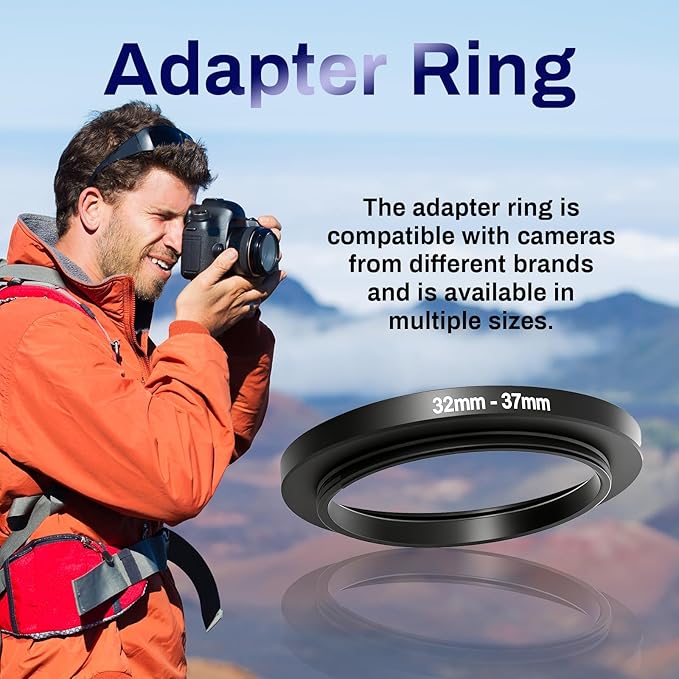 32-37mm Step Up Ring Adapter Filter, Metal Lens Filter Adapter Ring Stepping Rings CNC Machined for DSLR Cameras Fits 32mm Lens to 37mm UV/ND/CPL Filters & Threaded Camera Parts
