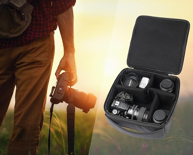 Water Resistant Camera Insert Bag DSLR SLR Camera Case Upgraded Version and Lens Storage Carrying Case (Black)
