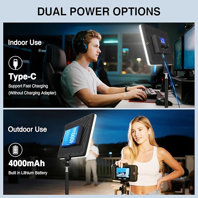 LED Video Light Panel, 20W Photography Lighting Portable Camera Soft Light Built-in 4000mAh Battery Type C, 2500K-8500K Photo Led Light for Video Recording Live Streaming Outdoor Indoor