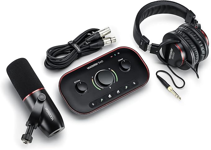 Focusrite Vocaster Two Studio — Podcasting Interface for Recording Host & Guest, with Professional Quality Vocaster DM14v Dynamic Microphone & HP60v Headphones. 2 Mic Inputs & Headphone Outputs